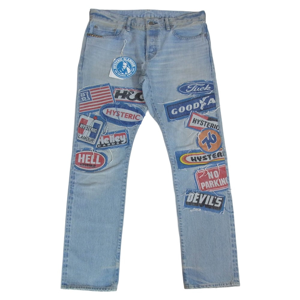 HYSTERIC GLAMOUR ヒステリックグラマー 25AW 02253AP10 DPC加工 スタッズ ワッペン スリムストレート デニム パンツ インディゴブルー系 32【中古】