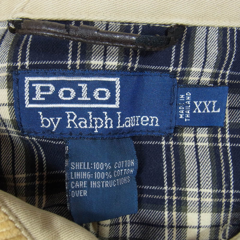 POLO RALPH LAUREN ポロ・ラルフローレン 裏地チェック 襟コーデュロイ ロゴ刺繍 スウィングトップ ジップアップ ジャケット ベージュ系 XXL【中古】