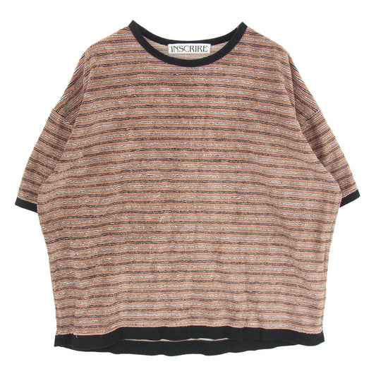 アンスクリア 22SS I22SS-CUT11A ボーダー パイル 半袖 Tシャツ カットソー ブラウン系 L【中古】