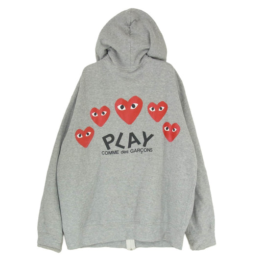 PLAY COMME des GARCONS プレイコムデギャルソン AZ-T250 Heart Print Zip Hoodie ハート バック プリント ジップ パーカー グレー系 XL【中古】