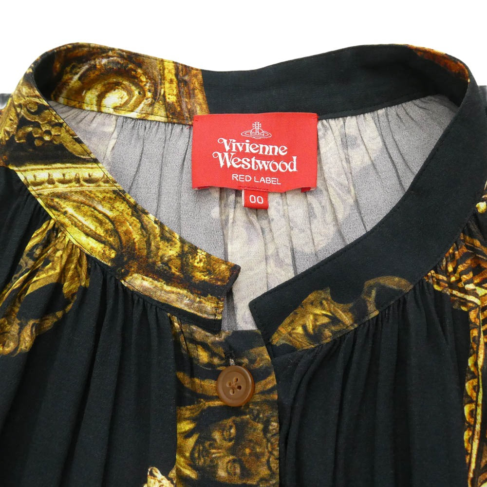 Vivienne Westwood ヴィヴィアンウエストウッド RED LABEL レッドレーベル フレーム 総柄 ロング ワンピース ブラック系 イエロー系 00【中古】