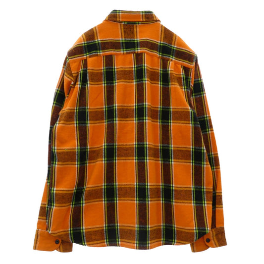 STUSSY ステューシー Ace Plaid L/S Shirt ヘビーウェイト コットン チェック柄 長袖シャツ オレンジ系 XL【中古】