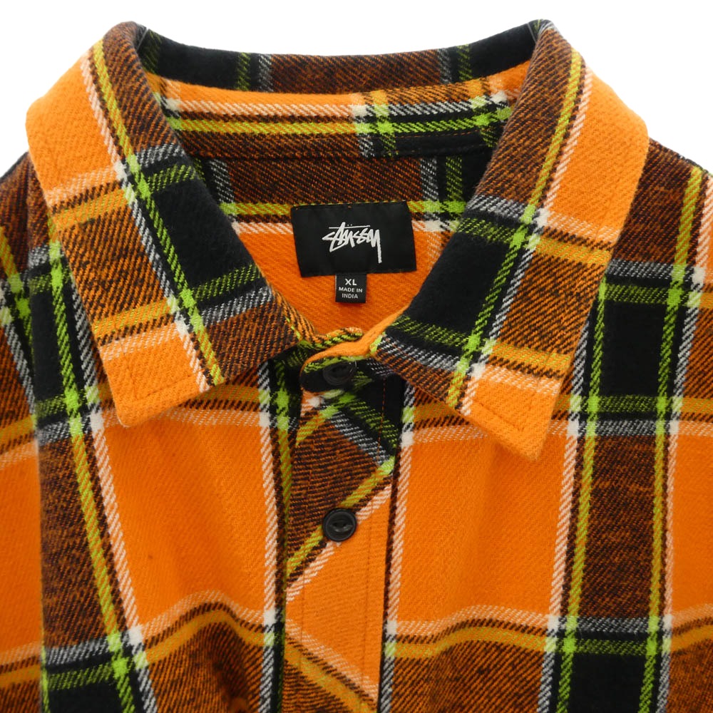 STUSSY ステューシー Ace Plaid L/S Shirt ヘビーウェイト コットン チェック柄 長袖シャツ オレンジ系 XL【中古】