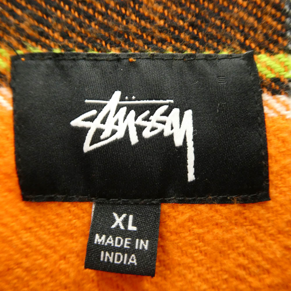 STUSSY ステューシー Ace Plaid L/S Shirt ヘビーウェイト コットン チェック柄 長袖シャツ オレンジ系 XL【中古】