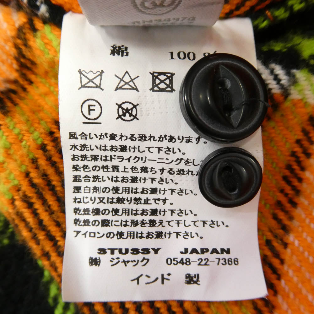 STUSSY ステューシー Ace Plaid L/S Shirt ヘビーウェイト コットン チェック柄 長袖シャツ オレンジ系 XL【中古】