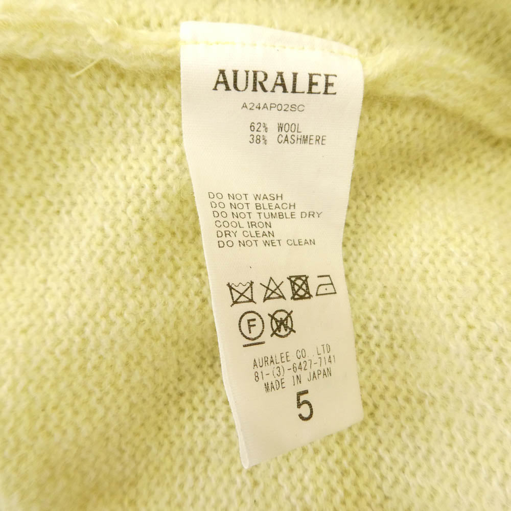 AURALEE オーラリー 24AW A24AP02SC SHETLAND WOOL CASHMERE KNIT P/O シェットランドウール カシミヤ ニット プルオーバー イエロー系 5【中古】