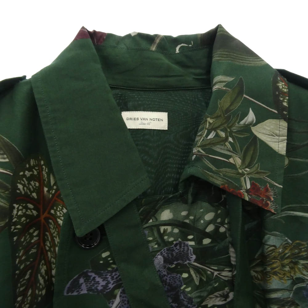 DRIES VAN NOTEN ドリスヴァンノッテン フローラル総柄 ダブルブレスト ベルテッドジャケット グリーン系 46【中古】