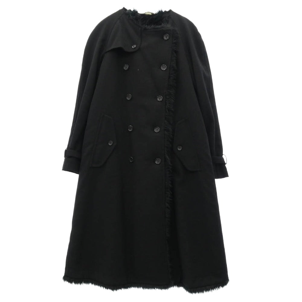 COMME des GARCONS HOMME PLUS コムデギャルソンオムプリュス 23AW PL-C005 裏フェイクファー ノーカラー ウールトレンチコート ブラック系 M【中古】