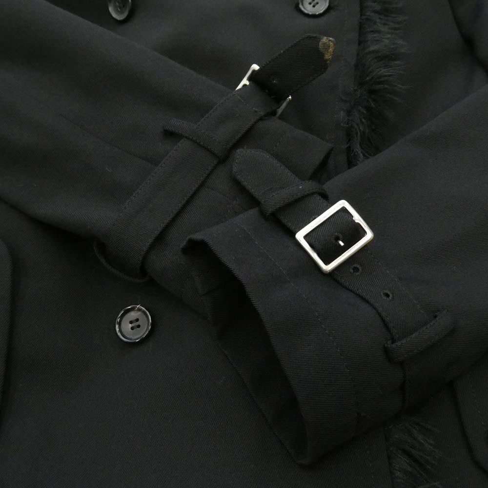 COMME des GARCONS HOMME PLUS コムデギャルソンオムプリュス 23AW PL-C005 裏フェイクファー ノーカラー ウールトレンチコート ブラック系 M【中古】