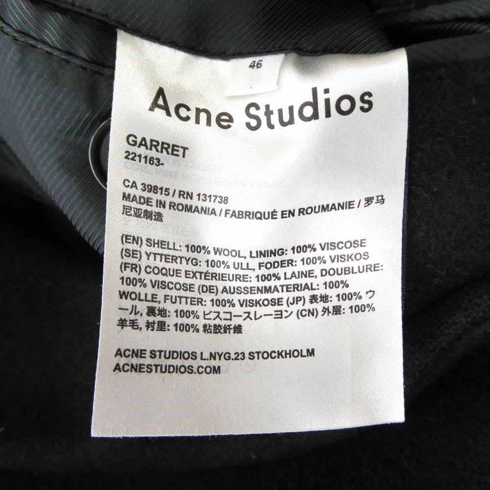 ACNE STUDIOS アクネストゥディオズ 221163 GARRET ウール チェスターコート ブラック系 46【中古】