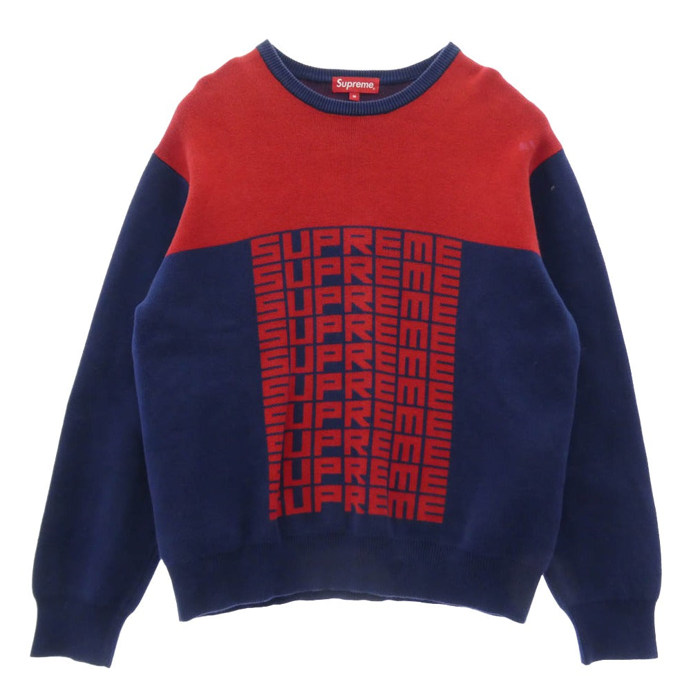 Supreme シュプリーム 18AW Logo Repeat Sweater ロゴリピート ニット セーター ブルー系 レッド系 M【中古】