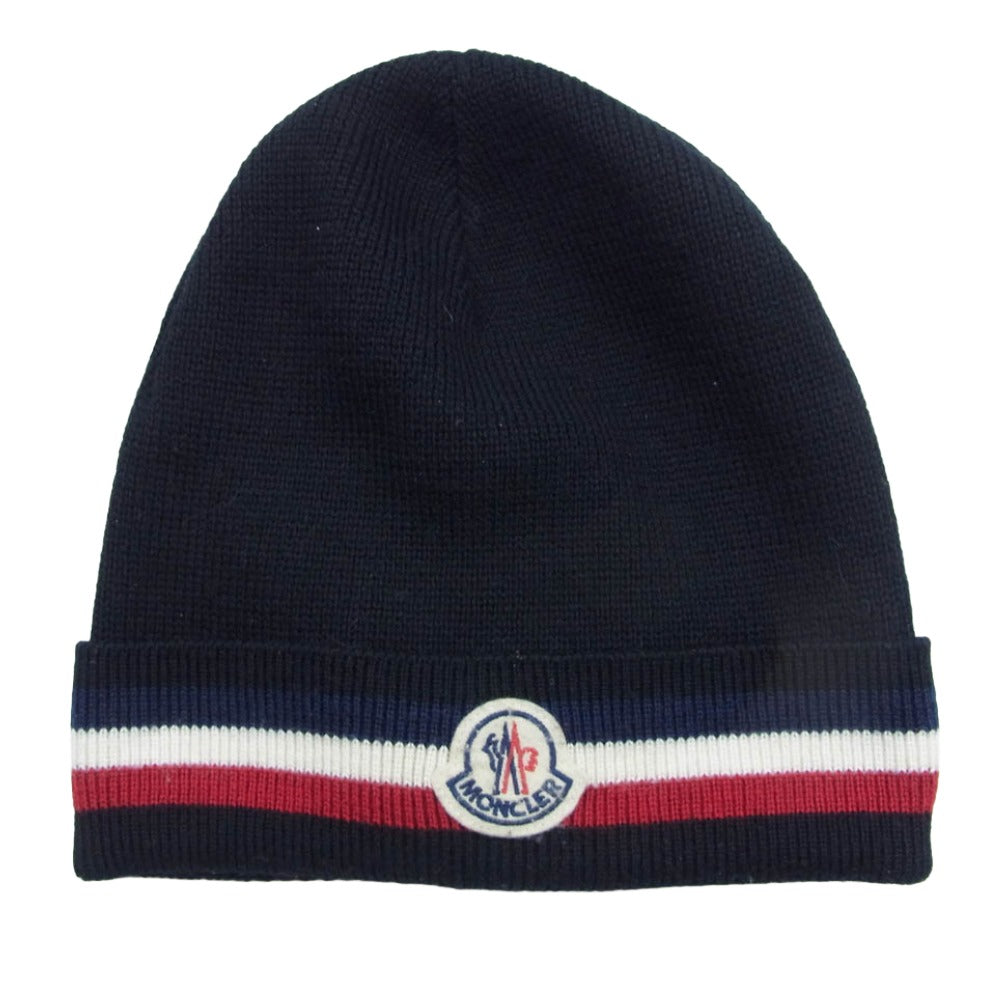 MONCLER モンクレール G20913B00028 A9575 BERRETTO ロゴワッペン ウール ニット キャップ ビーニー 帽子 ブラック系【中古】