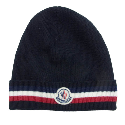 MONCLER モンクレール G20913B00028 A9575 BERRETTO ロゴワッペン ウール ニット キャップ ビーニー 帽子 ブラック系【中古】