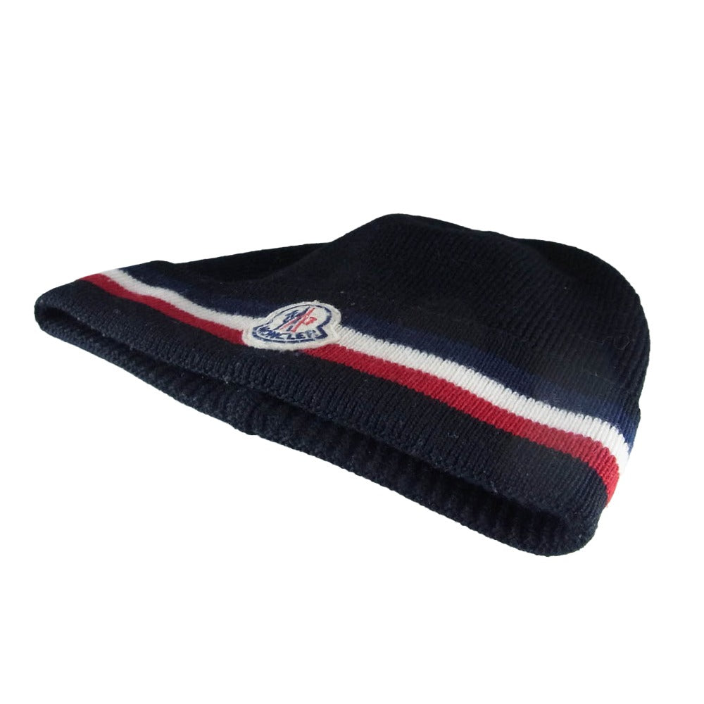 MONCLER モンクレール G20913B00028 A9575 BERRETTO ロゴワッペン ウール ニット キャップ ビーニー 帽子 ブラック系【中古】