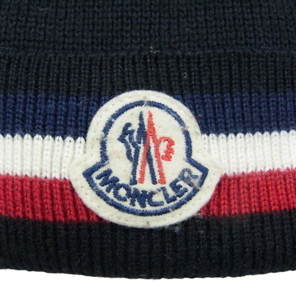 MONCLER モンクレール G20913B00028 A9575 BERRETTO ロゴワッペン ウール ニット キャップ ビーニー 帽子 ブラック系【中古】