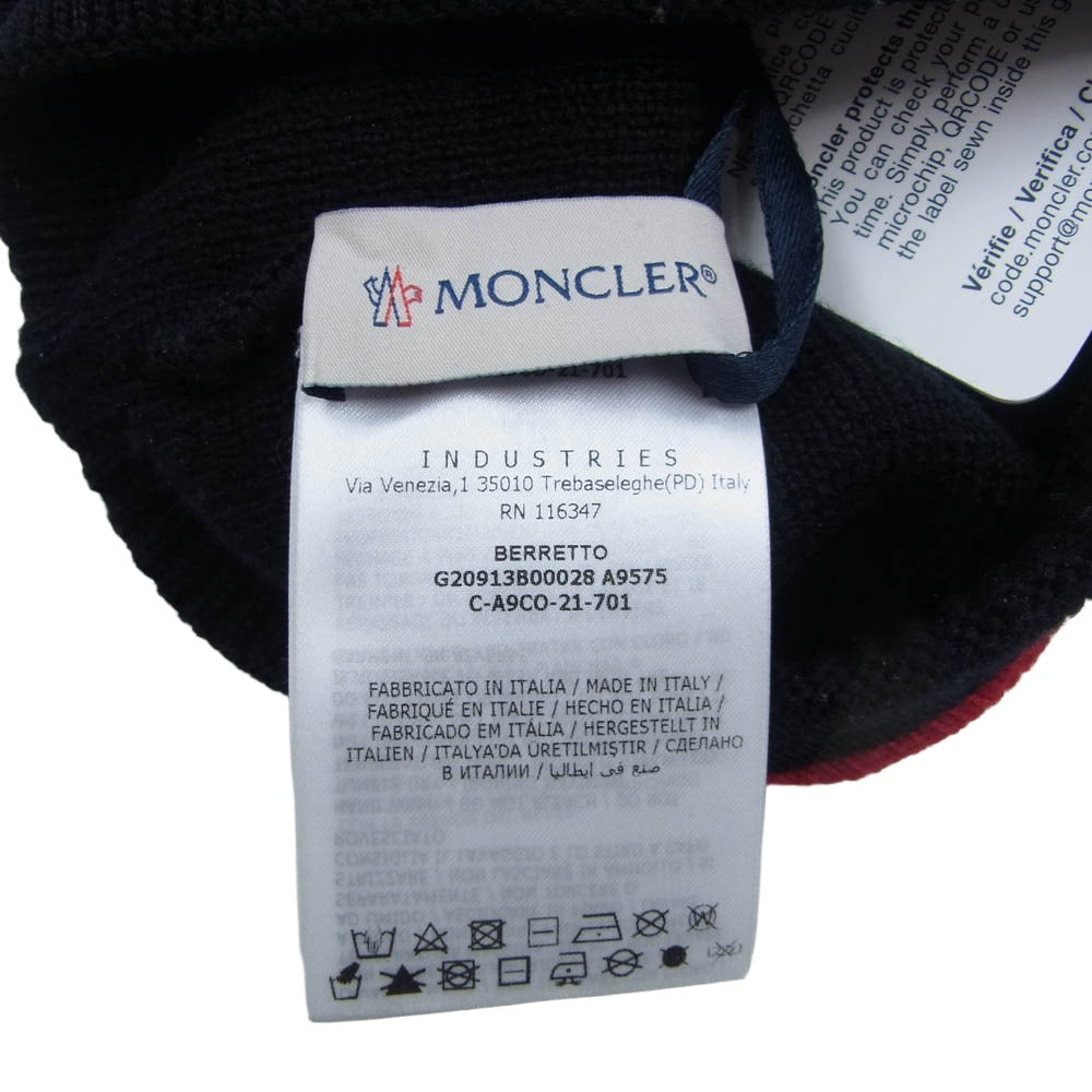 MONCLER モンクレール G20913B00028 A9575 BERRETTO ロゴワッペン ウール ニット キャップ ビーニー 帽子 ブラック系【中古】