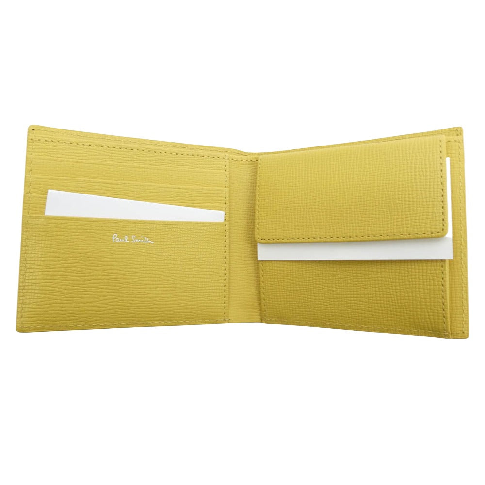 Paul Smith ポール・スミス P180 メタルクロップド ロゴ レザー 札入れ 財布 ウォレット イエロー系 F【極上美品】【中古】