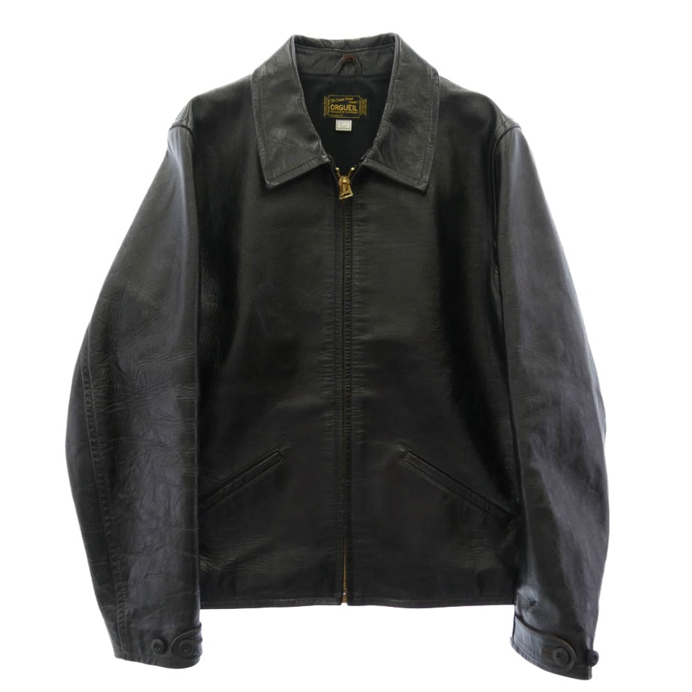 ORGUEIL オルゲイユ Horse Leather Single Riders Jacket 茶芯 ホースハイド レザー ライダース ジャケット ブラック系 40【中古】