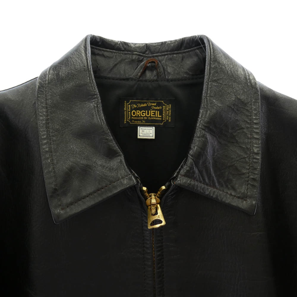 ORGUEIL オルゲイユ Horse Leather Single Riders Jacket 茶芯 ホースハイド レザー ライダース ジャケット ブラック系 40【中古】
