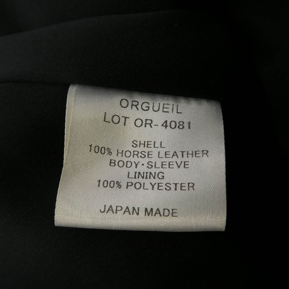 ORGUEIL オルゲイユ Horse Leather Single Riders Jacket 茶芯 ホースハイド レザー ライダース ジャケット ブラック系 40【中古】