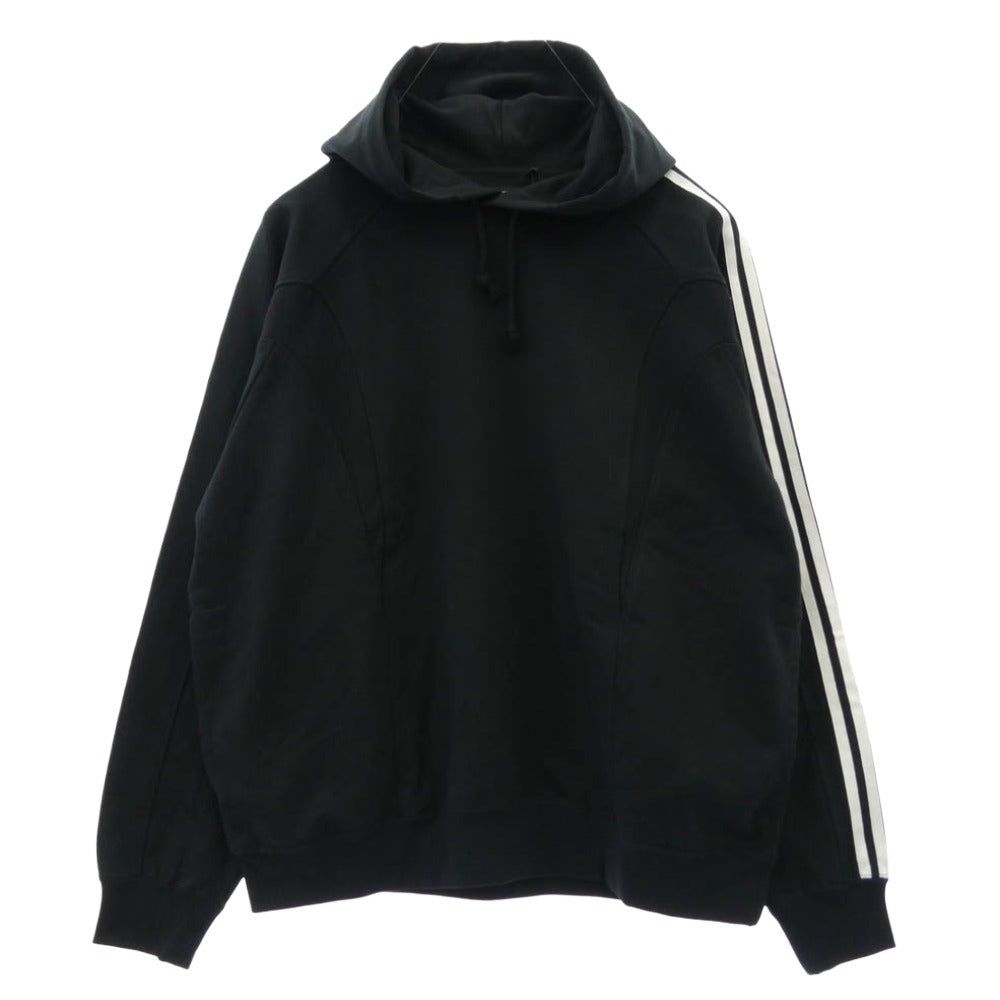 Y-3 Yohji Yamamoto ワイスリー ヨウジヤマモト 25SS JN7131-5-104 U CUTLINE HOODI 3 ストライプ スウェット プルオーバー パーカー フーディー ブラック系 L【新古品】【未使用】【中古】