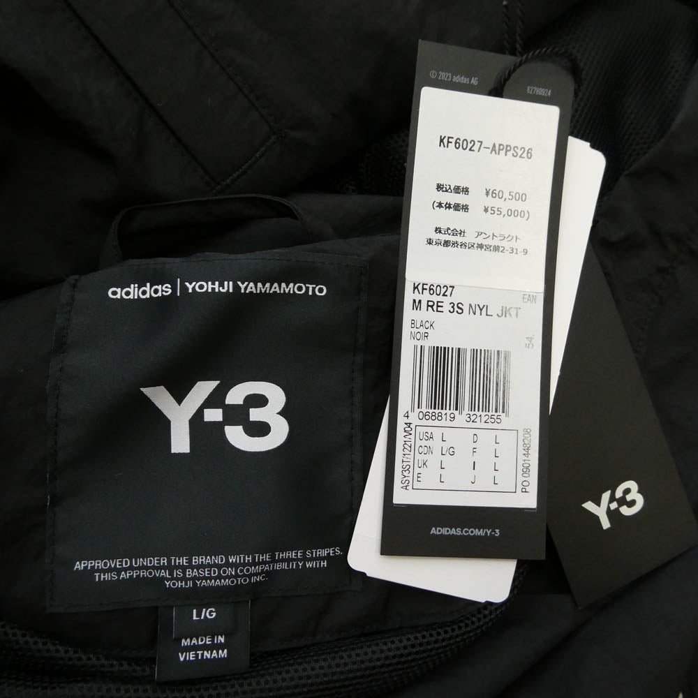 Y-3 Yohji Yamamoto ワイスリー ヨウジヤマモト 26SS KF6027-APPS26 RAW EDGE 3 STRIPES NYLON SHELL JACKET ロウ エッジ 3 ストライプス ナイロン シェル ジャケット ブラック系 L【新古品】【未使用】【中古】