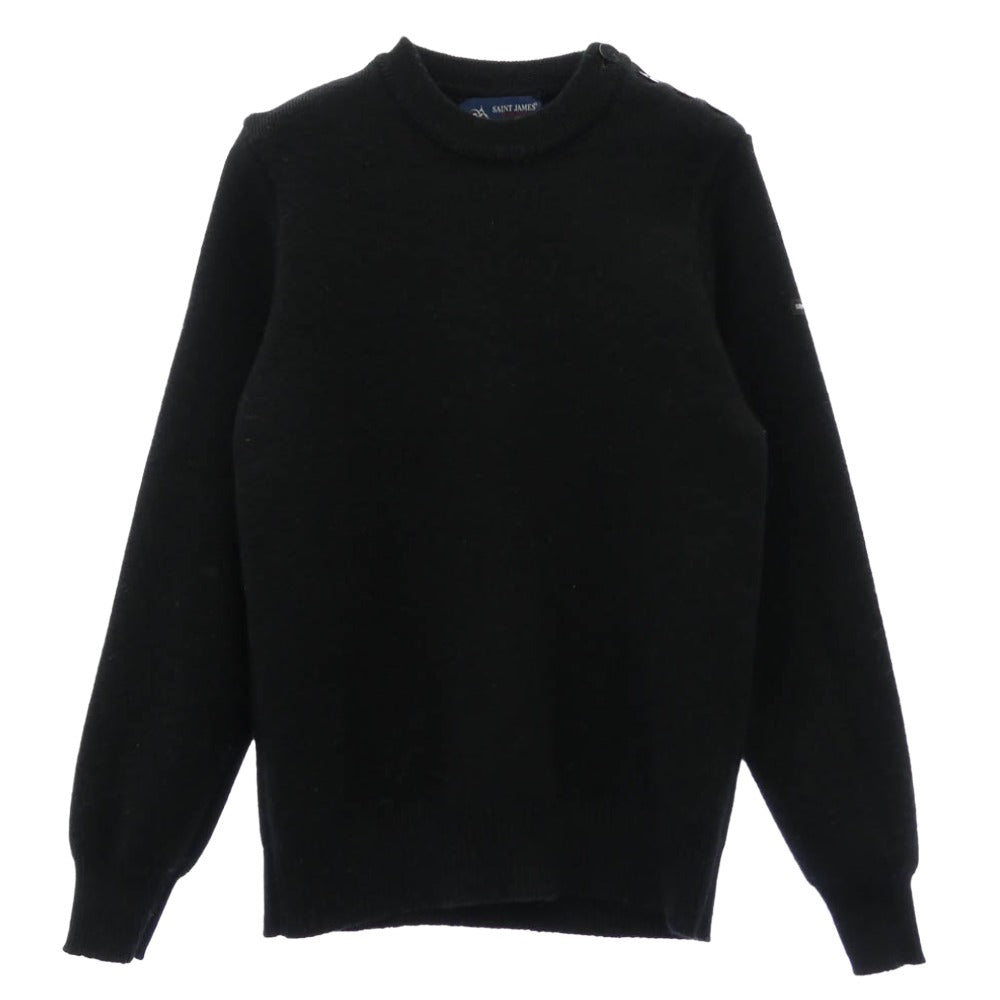 SAINT JAMES セントジェームス フランス製 ショルダーボタン ウール ニット セーター ブラック系 XS【中古】