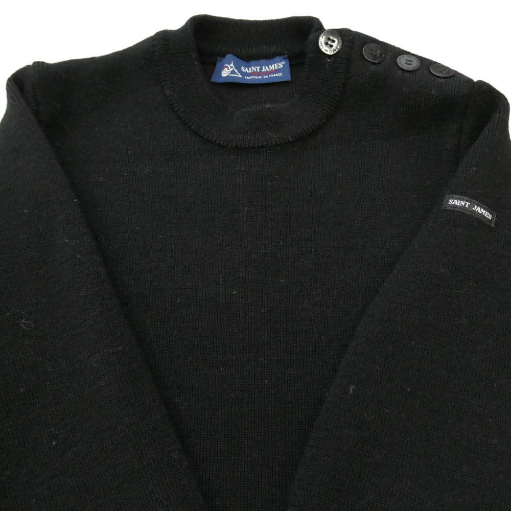 SAINT JAMES セントジェームス フランス製 ショルダーボタン ウール ニット セーター ブラック系 XS【中古】