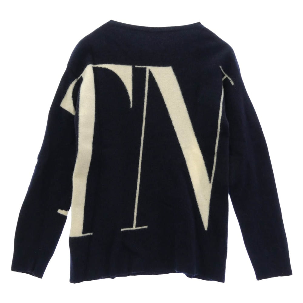 VALENTINO ヴァレンティノ QV0KC29D593 カシミヤ混 VLTNロゴ ロゴプリント クルーネック ニット セーター ダークネイビー系 M【中古】
