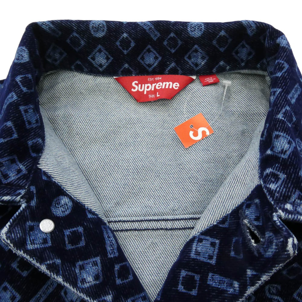 Supreme シュプリーム 24AW Flocked Denim Trucker Jacket Blue フロックド デニム トラッカー ジャケット ブルー インディゴブルー系 L【新古品】【未使用】【中古】