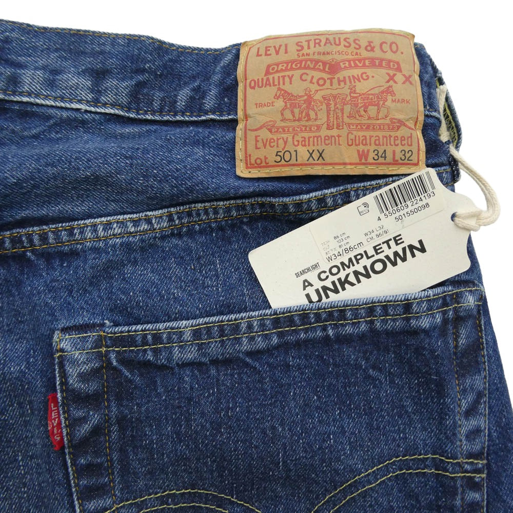 Levi's リーバイス LVC 50155-00 98年 1955モデル 501XX A COMPLETE UNKNOWN Bob Dylan ボブディラン JEANS NEW FRIEND レザーベルト フォト 楽譜付属 デニム パンツ インディゴブルー系 W34【新古品】【未使用】【中古】