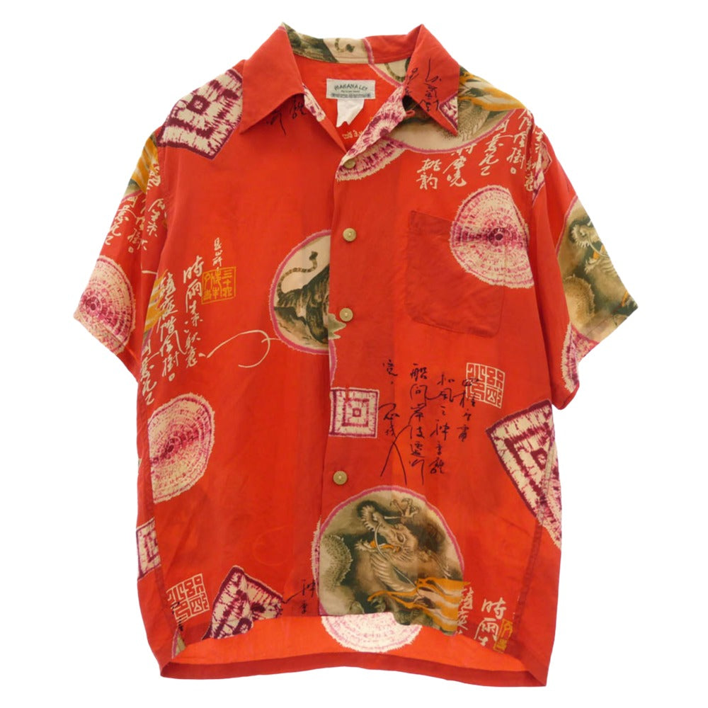 マカナレイ 和柄 総柄 半袖 オープンカラー シャツ レッド系 サイズ表記無し【中古】