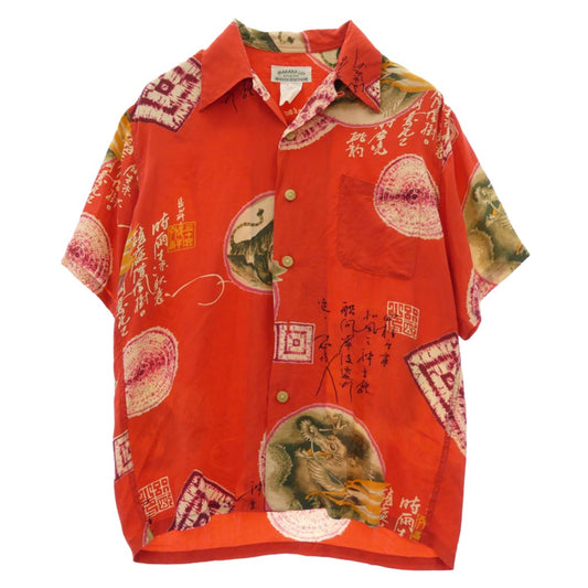 マカナレイ 和柄 総柄 半袖 オープンカラー シャツ レッド系 サイズ表記無し【中古】