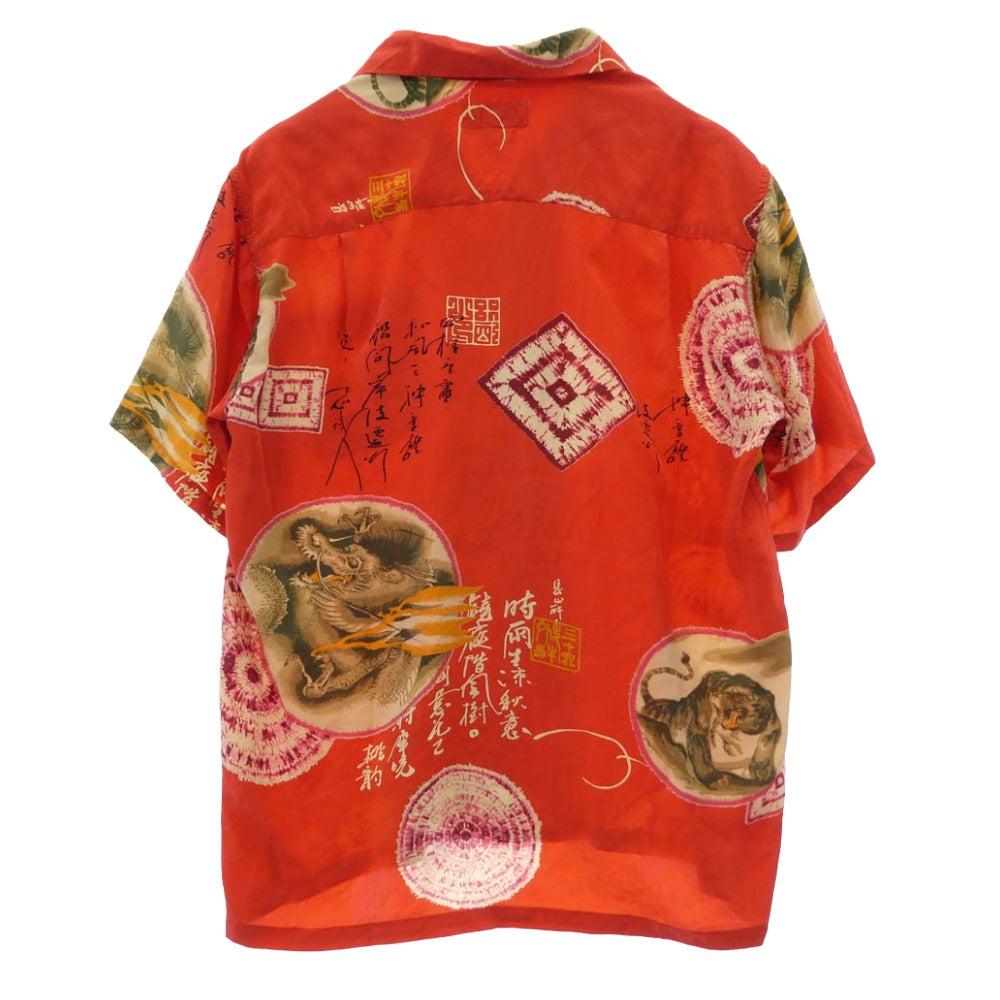 マカナレイ 和柄 総柄 半袖 オープンカラー シャツ レッド系 サイズ表記無し【中古】
