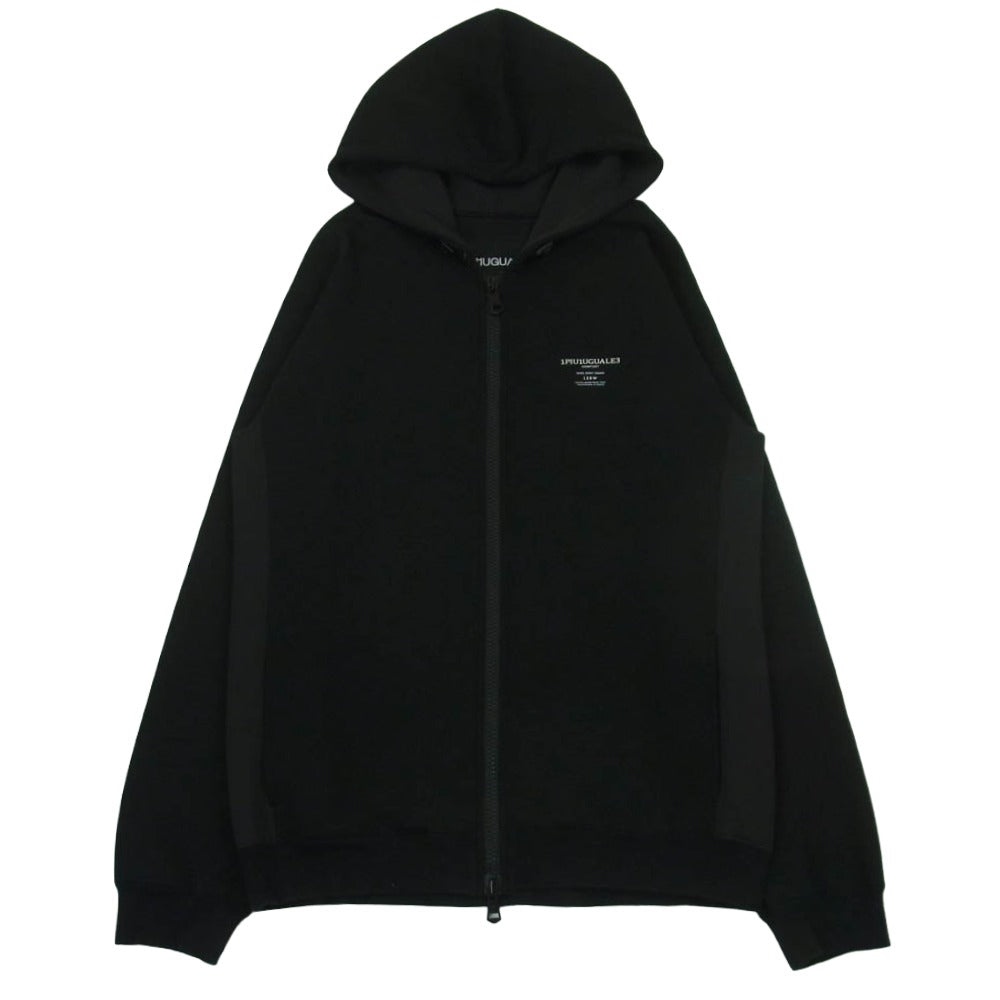 1piu1uguale3 ウノピュウノウグァーレトレ CM001 SPORT COMFORT ZIP UP PARKA 素材切替 ロゴプリント ジップアップ パーカー フーディ ブラック系 5【中古】