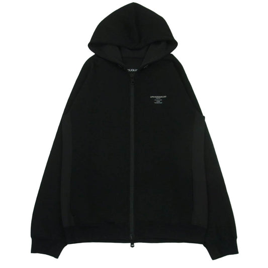 1piu1uguale3 ウノピュウノウグァーレトレ CM001 SPORT COMFORT ZIP UP PARKA 素材切替 ロゴプリント ジップアップ パーカー フーディ ブラック系 5【中古】
