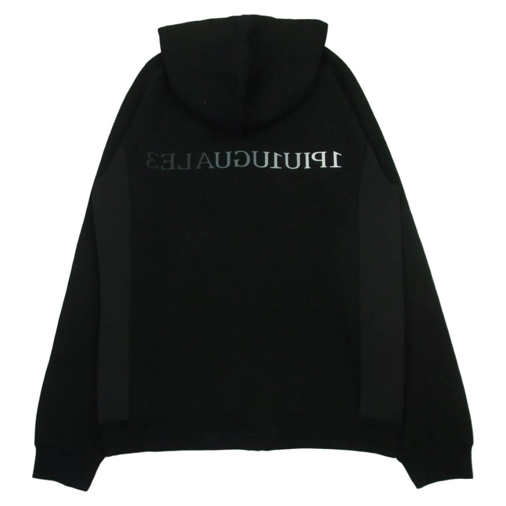 1piu1uguale3 ウノピュウノウグァーレトレ CM001 SPORT COMFORT ZIP UP PARKA 素材切替 ロゴプリント ジップアップ パーカー フーディ ブラック系 5【中古】