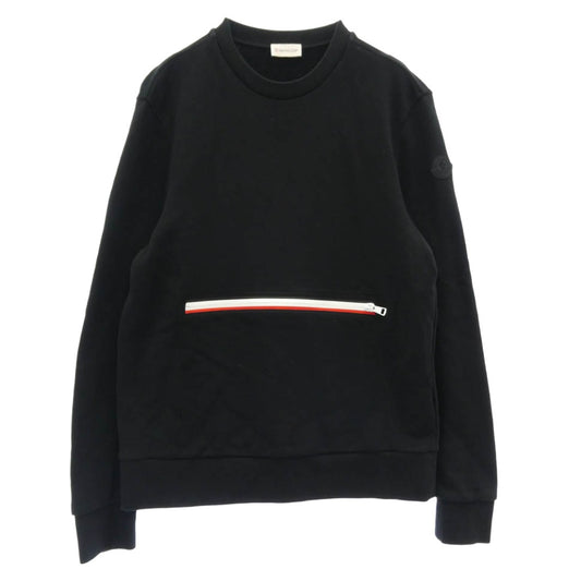 MONCLER モンクレール F10918G72500 V8130 モンクレールジャパンタグ MAGLIA GIROCOLLO ラバーワッペン付 フロントジップポケット スウェット トレーナー ブラック系 L【中古】