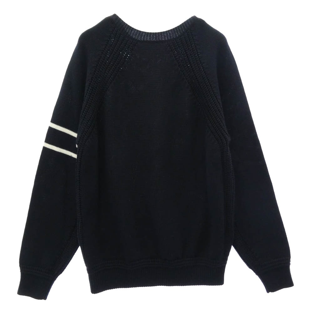 MONCLER モンクレール 23AW I20919C00019 M1121 モンクレールジャパンタグ フェルトワッペン ラグランスリーブ クルーネック ニットセーター ダークネイビー系 L【中古】