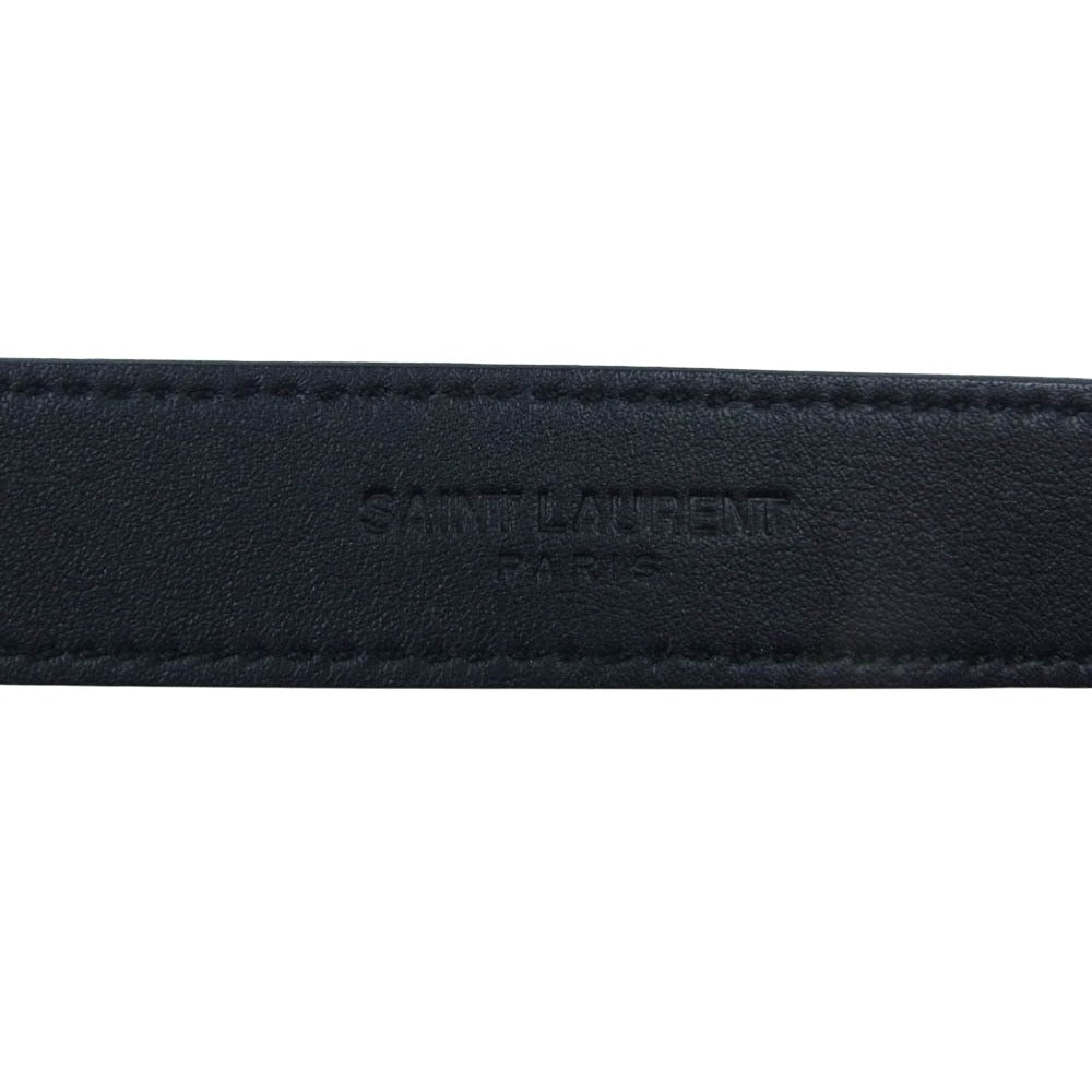SAINT LAURENT サンローラン GRZ593303 イタリア製 ロゴ刻印 バックル レザー ベルト ブラック系【美品】【中古】