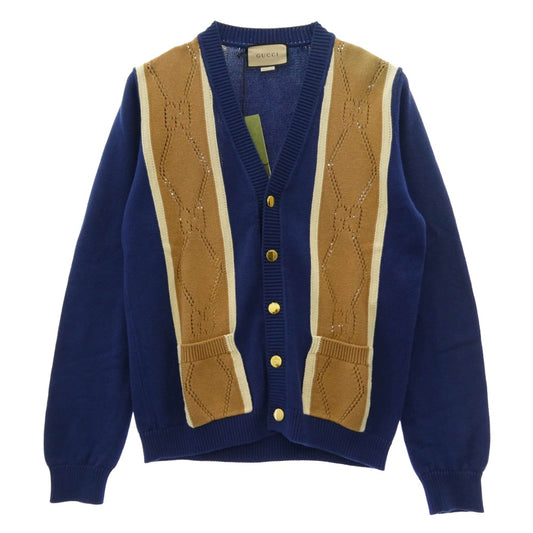GUCCI グッチ 655105XKBWE GG パーフォレーテッド コットン カーディガン ニット セーター ネイビー系 S【新古品】【未使用】【中古】