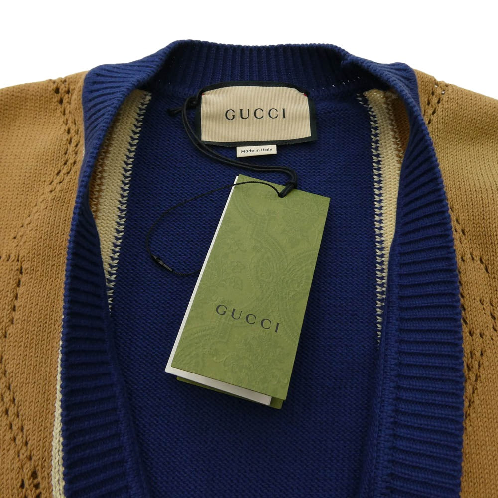 GUCCI グッチ 655105XKBWE GG パーフォレーテッド コットン カーディガン ニット セーター ネイビー系 S【新古品】【未使用】【中古】