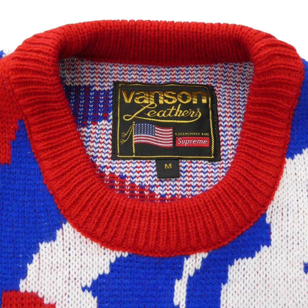 Supreme シュプリーム 22SS x Vanson Leathers バンソン レザー Sweater ニット クルーネック セーター マルチカラー系 M【極上美品】【中古】