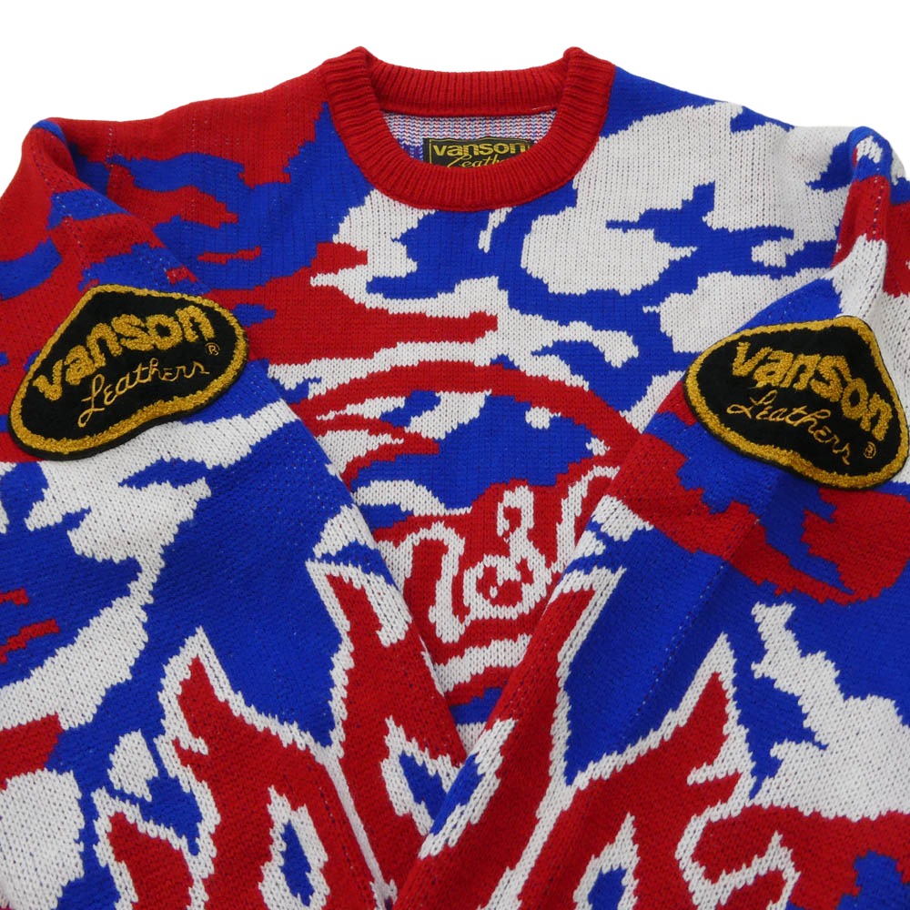 Supreme シュプリーム 22SS x Vanson Leathers バンソン レザー Sweater ニット クルーネック セーター マルチカラー系 M【極上美品】【中古】
