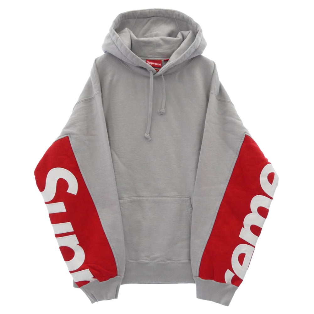 Supreme シュプリーム 22SS Cropped Panels Hooded Sweatshirt クロップド パネル フーディー スウェットシャツ フーディー パーカー グレー レッド系 ラベンダー系 L【美品】【中古】