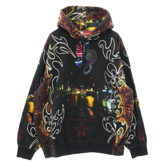 Supreme シュプリーム 22SS East Broadway Hooded Sweatshirt イースト ブロードウェイ フーデッド スウェットシャツ パーカー フーディー チャコール系 マルチカラー系 XL【美品】【中古】