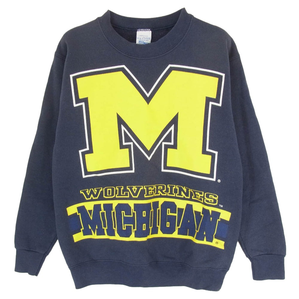 ヴィンテージ 90s USA製 SALEM sportswear MICHIGAN プリント スウェット ネイビー系 14 16【中古】