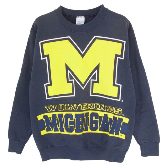 ヴィンテージ 90s USA製 SALEM sportswear MICHIGAN プリント スウェット ネイビー系 14 16【中古】