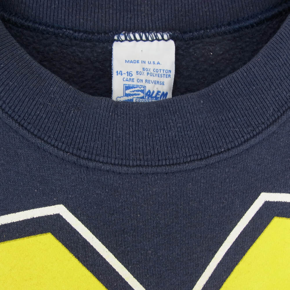 ヴィンテージ 90s USA製 SALEM sportswear MICHIGAN プリント スウェット ネイビー系 14 16【中古】