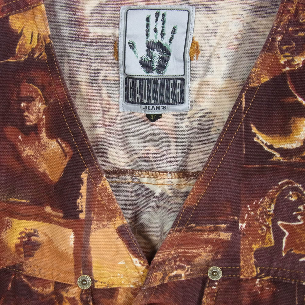 JEAN-PAUL GAULTIER ジャンポールゴルチエ GAULTIER JEAN'S ゴルチエ ジーンズ 転写 トロンプルイユ 肖像画 総柄 ベスト ジレ エンジ系 48【中古】